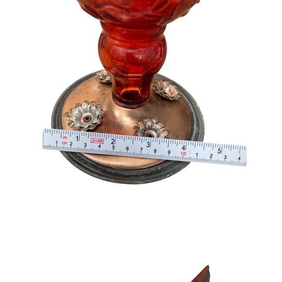 Vintage Woodstream Corp Floral Glass & Copper Hummingbird Feeder Red SKU 9317 - Picture 7 of 12